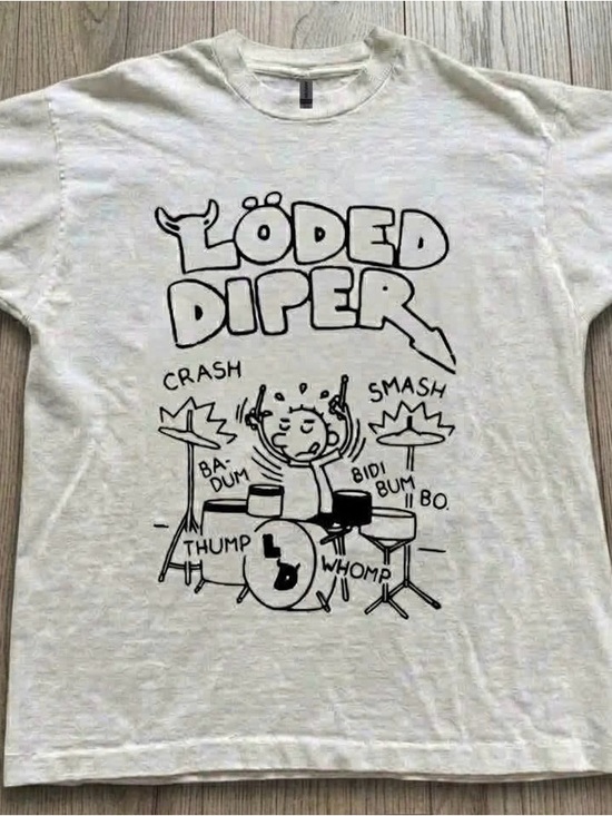 Gildan Tops - Gildan White Graphic Tee with Black 'LODED DIPER' Drummer Print